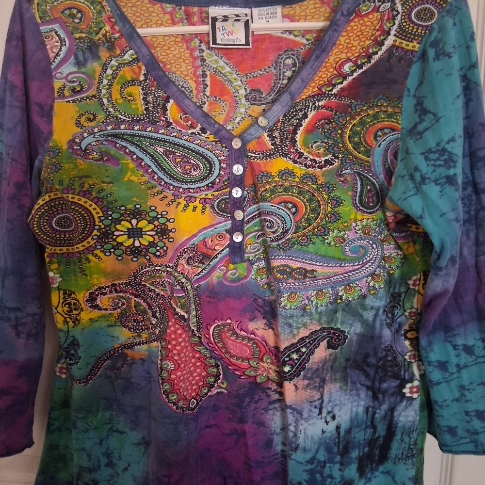 Vibrant Multicolor Paisley V-Neck Blouse